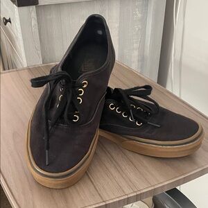 Vans Men's Black and Brown Canvas Sneakers